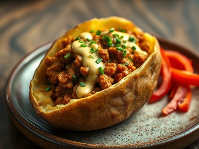 Gevulde aardappel met kerrievlees (magnetronrecept)