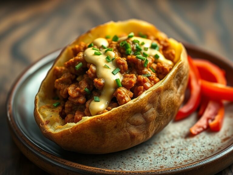 Gevulde aardappel met kerrievlees (magnetronrecept)