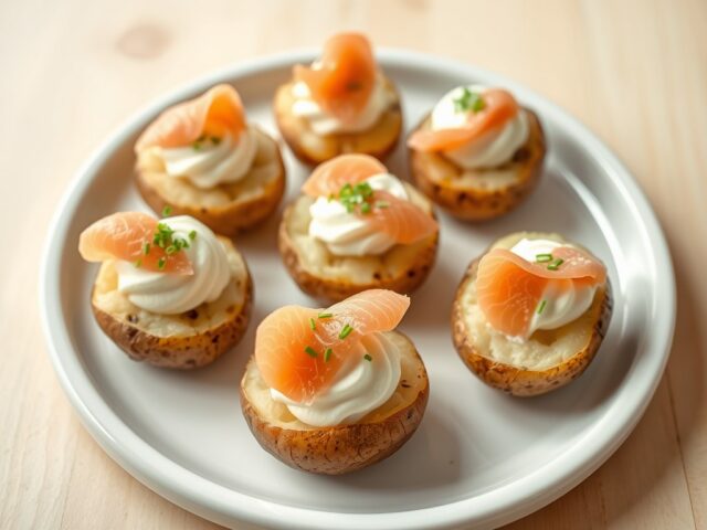 Gevulde aardappeltjes met gerookte zalm