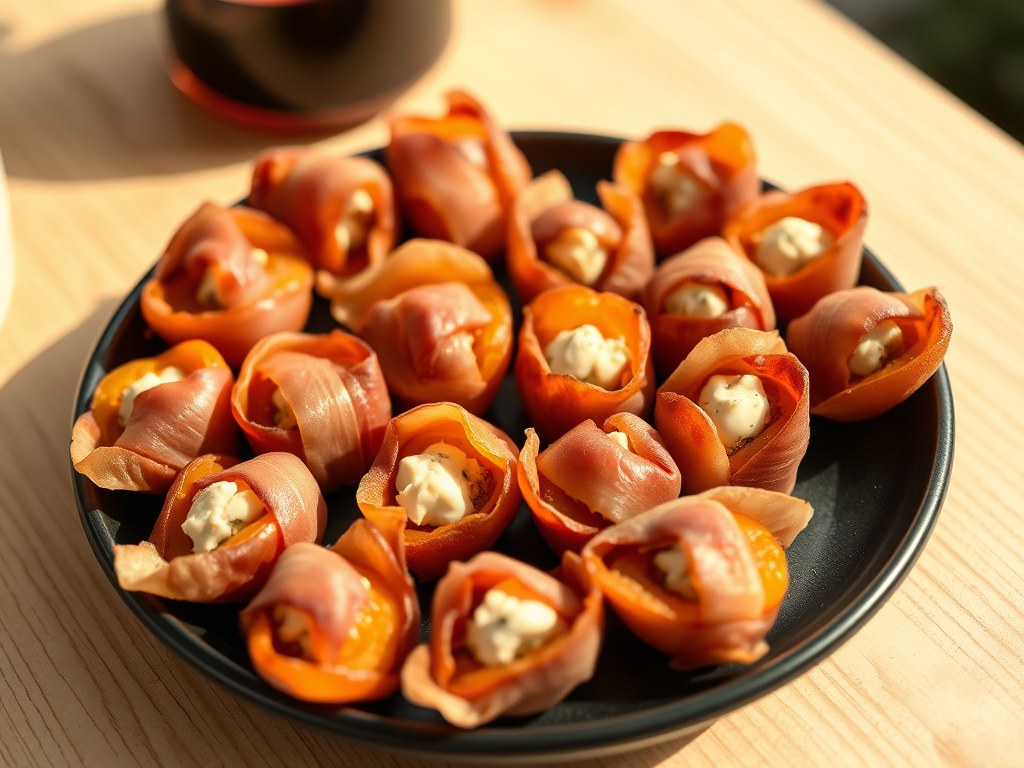 Gevulde abrikozen met pancetta, AI-gegenereerde illustratie