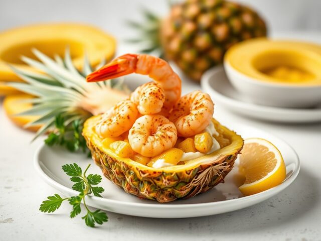 Gevulde ananas met Hollandse garnalen