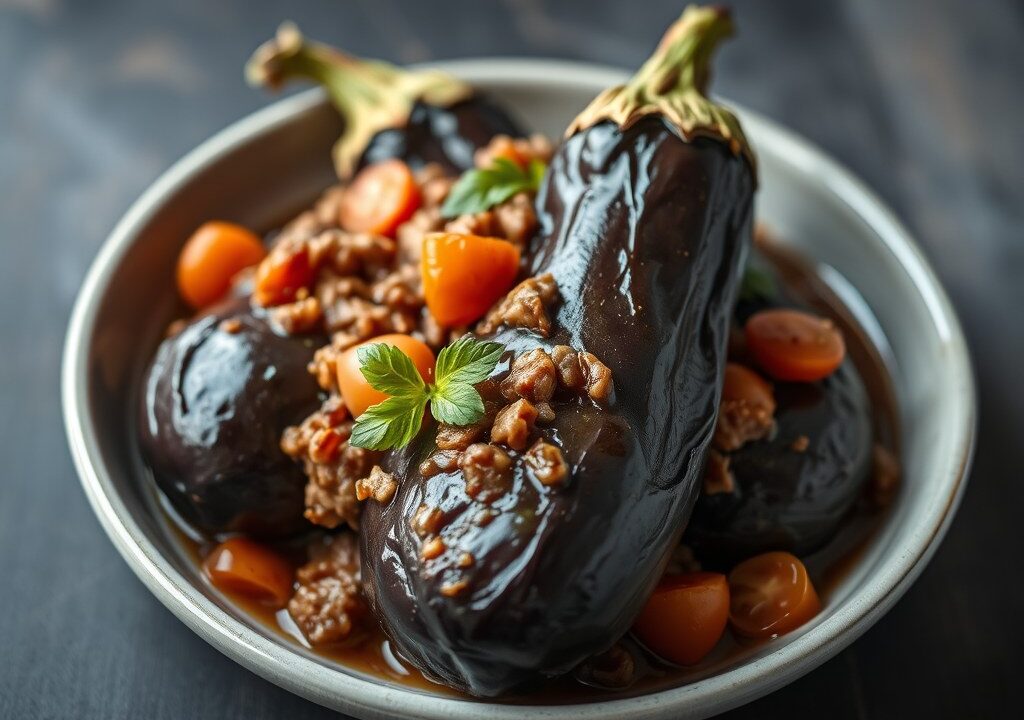 Gevulde aubergine, AI-gegenereerde illustratie