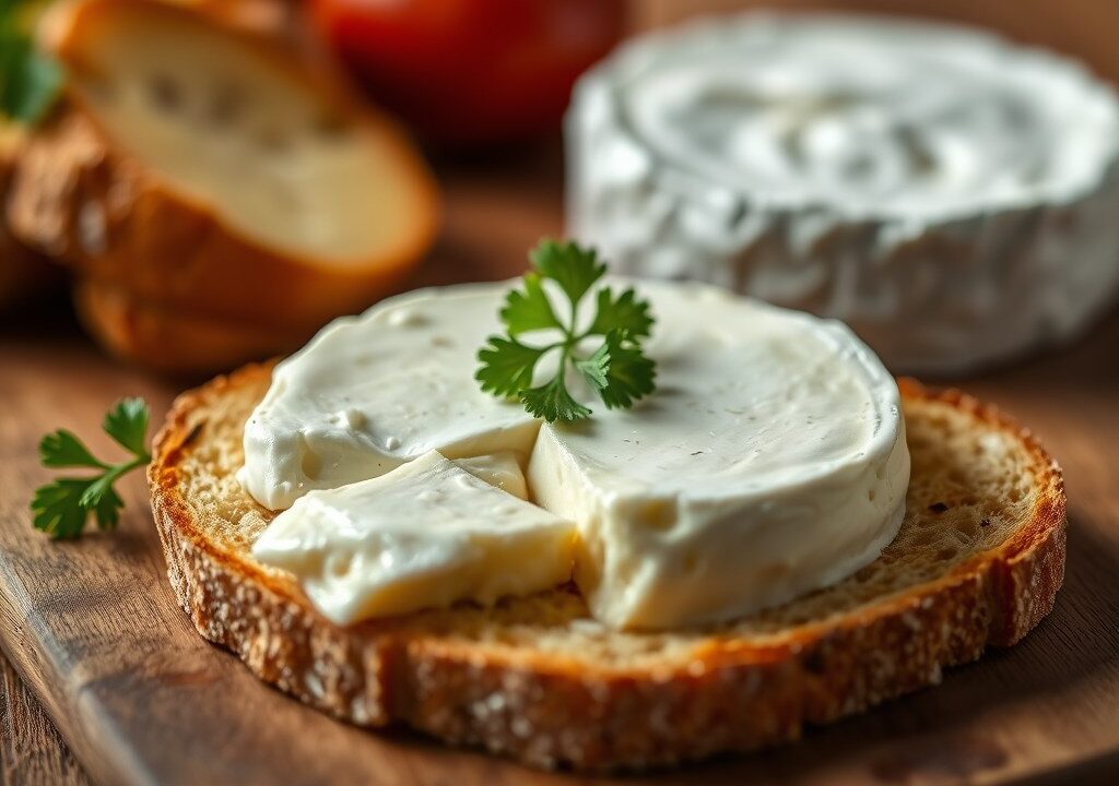 Gevulde brie- camembert met toast, AI-gegenereerde illustratie