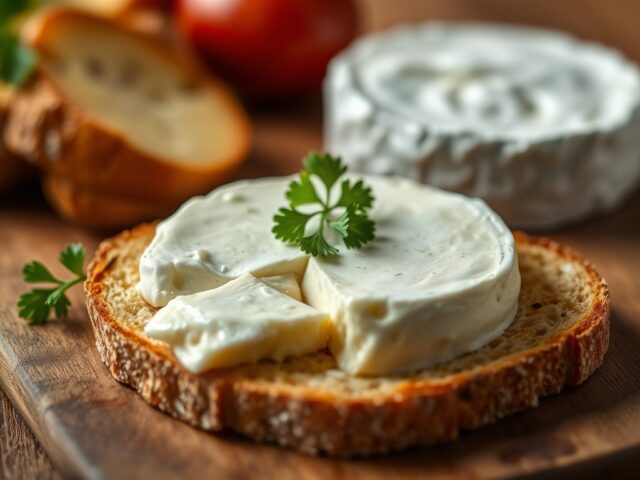 Gevulde brie- camembert met toast — AI-gegenereerde illustratie