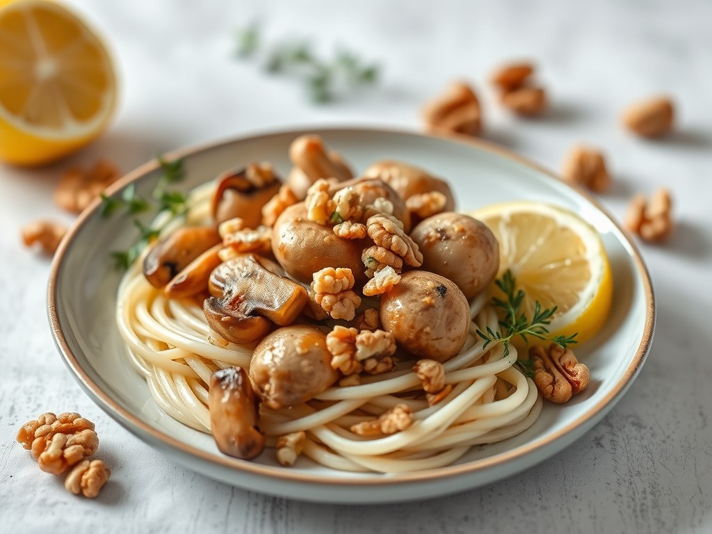 Gevulde champignions met noten, AI-gegenereerde illustratie