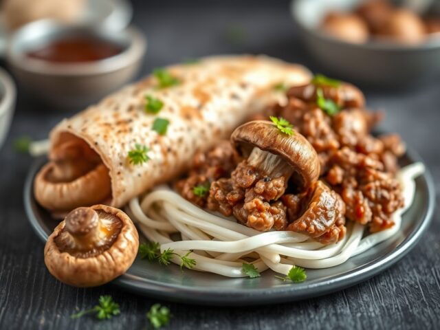 Gevulde champignons Shoarma style — AI-gegenereerde illustratie