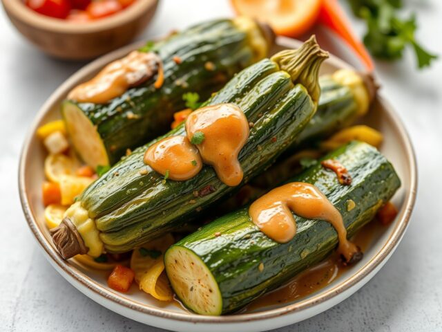 Gevulde courgette (evt met Marokkaanse worstjes) — AI-gegenereerde illustratie