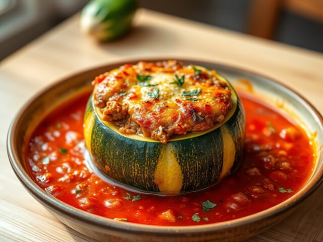 Gevulde courgette met gehakt en tomatensaus