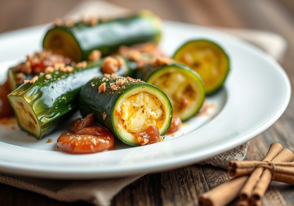 Gevulde courgette met meiraap, AI-gegenereerde illustratie