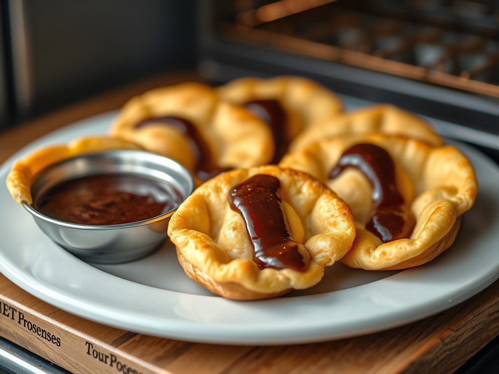 Gevulde flensjes met chocoladesaus (oven), AI-gegenereerde illustratie