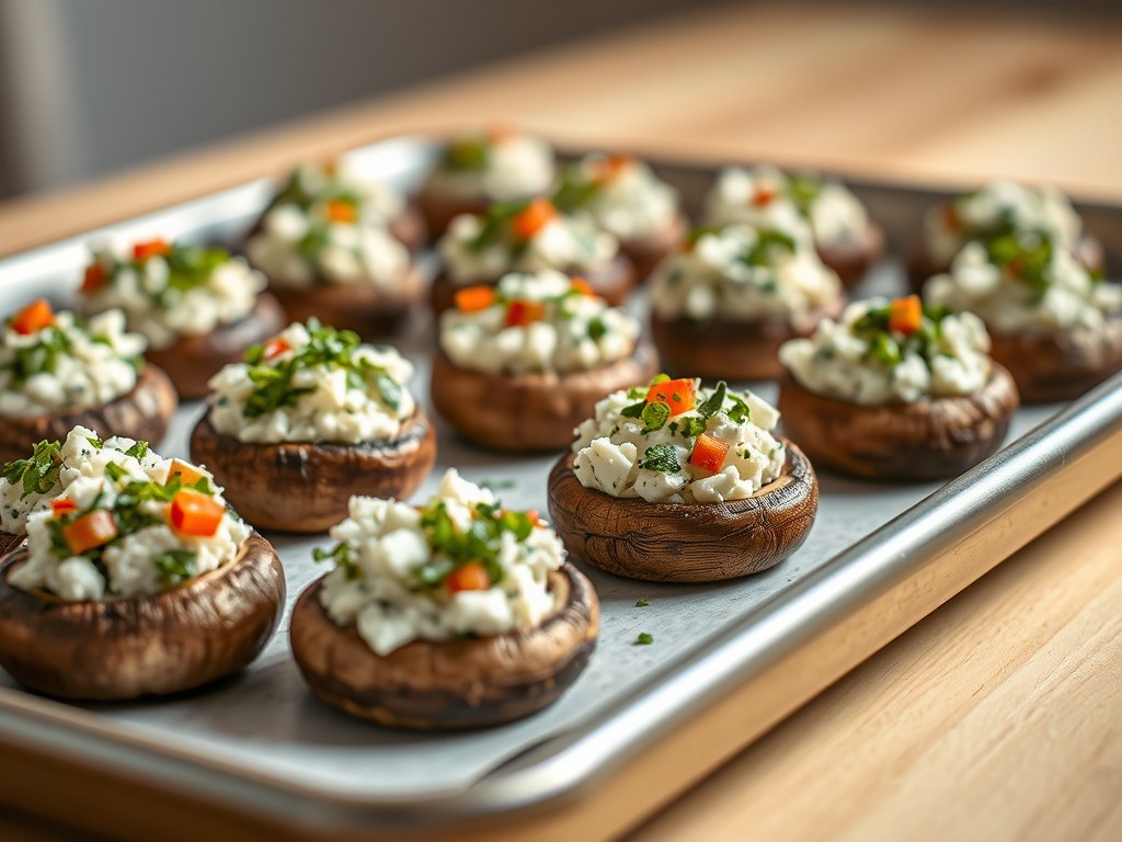 Gevulde kastanjechampignons met Boursin, AI-gegenereerde illustratie