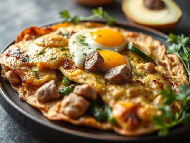 Gevulde omelet met kalfsvlees en groenten