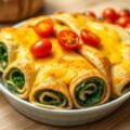 Gevulde pannekoeken met spinazie in de oven