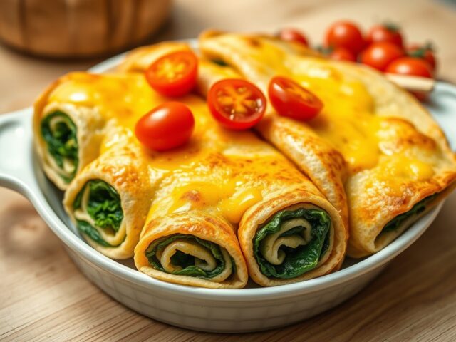 Gevulde pannekoeken met spinazie in de oven