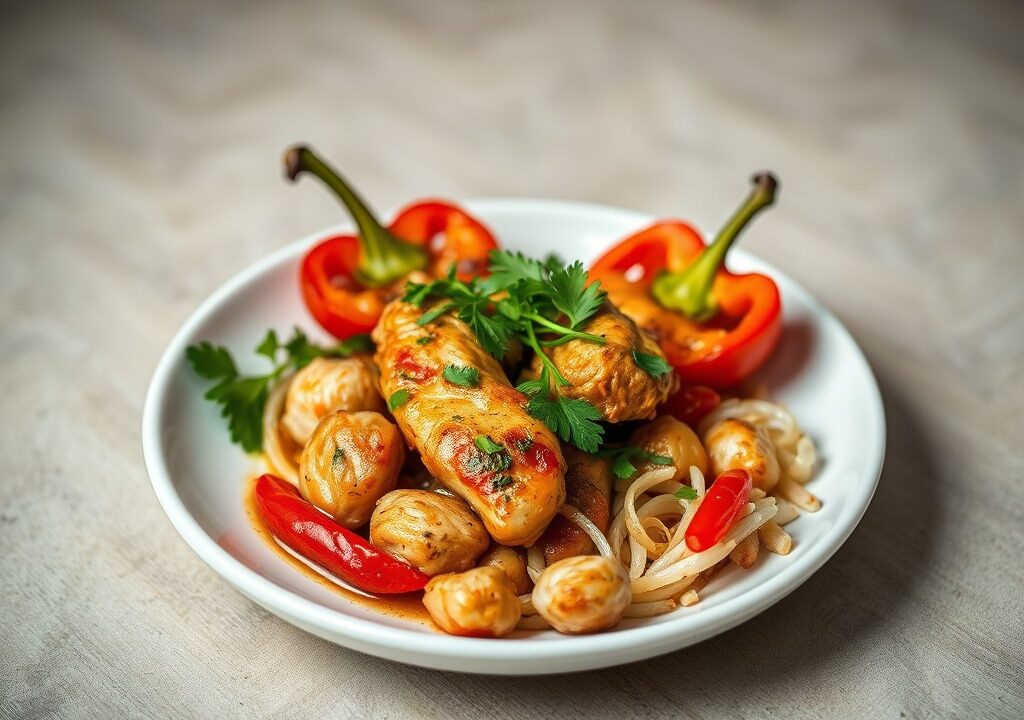 Gevulde paprika Hawai met kip, AI-gegenereerde illustratie