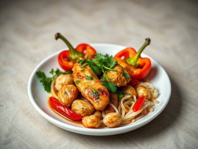 Gevulde paprika Hawai met kip — AI-gegenereerde illustratie