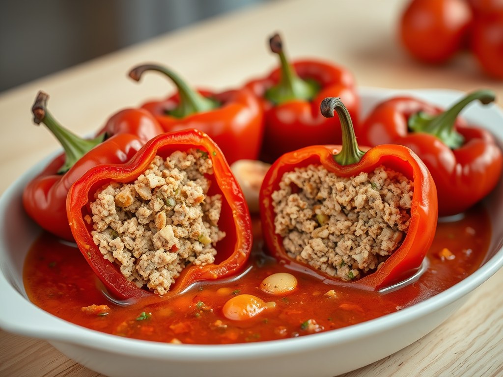 Gevulde paprika in vastenstijl, AI-gegenereerde illustratie