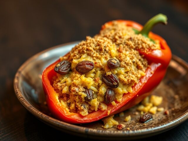 Gevulde paprika met kerrierijst
