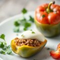 Gevulde paprika met mozzarella dakje