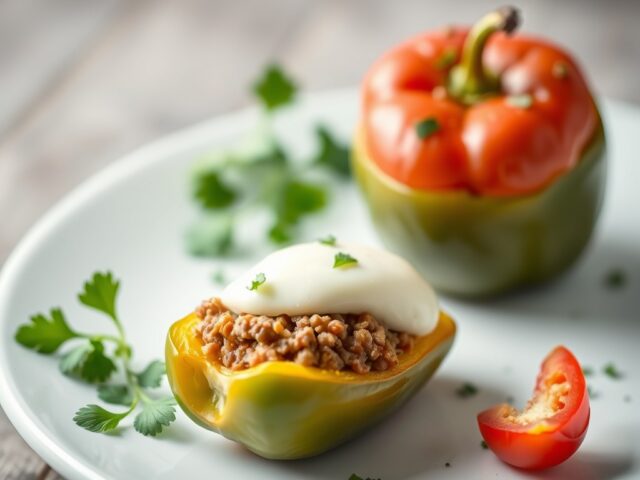 Gevulde paprika met mozzarella dakje