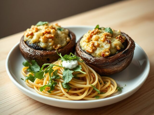 Gevulde portobello’s met rucolapasta