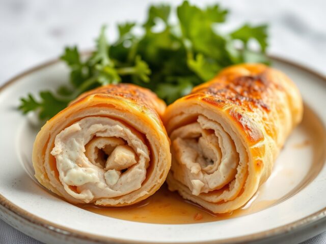 Gevulde rollade van kipfilet en taartje van zuurko