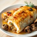 Gevulde schar met Brugs Broodje en Parijse champignons