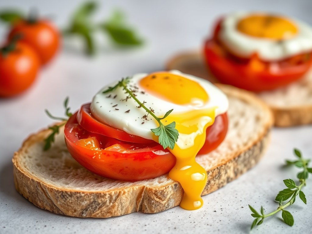 Gevulde tomaten met ei, AI-gegenereerde illustratie