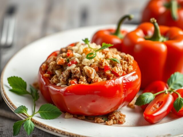 Gevulde tomaten of paprika’s — AI-gegenereerde illustratie