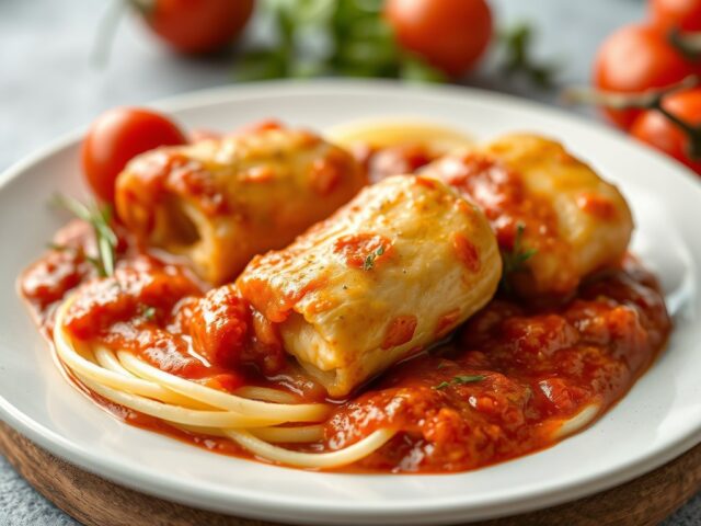 Gevulde visfilets met tomatensaus