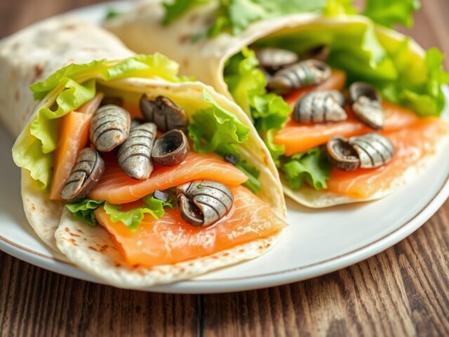 Gevulde wraps met gerookte zalm en ansjovis
