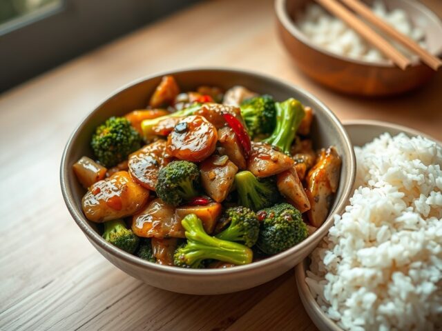 Gewokte kip met broccoli en gember