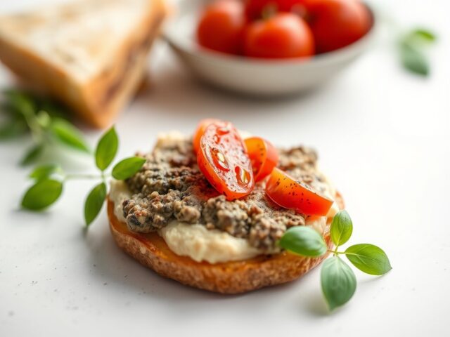 Glaasje olijventapenade met boursin en tomaat — AI-gegenereerde illustratie
