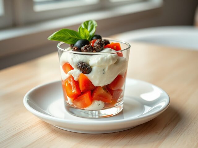 Glaasje van boursin, tomaten en tapenade