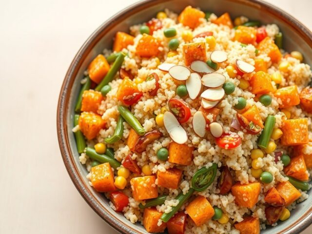 Glutenvrij Quinoa met groenten en amandelen
