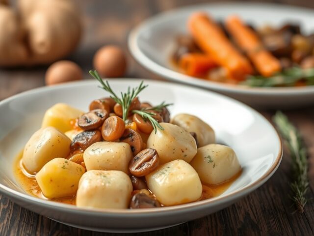 Gnocchi met ragout van paddestoelen en rozemarijn