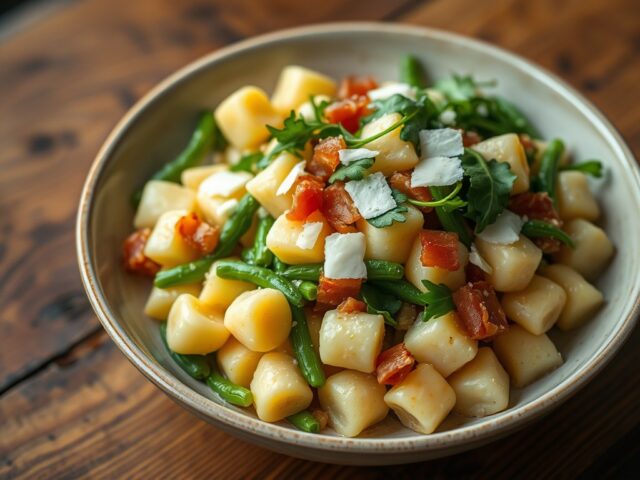 Gnocchi met spek en tuinbonen