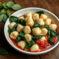 Gnocchi met Spinazie, geserveerd met Tomatensaus