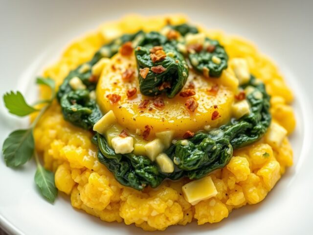 Gorgonzola Polenta met Spinazie en Wilde Paddestoe