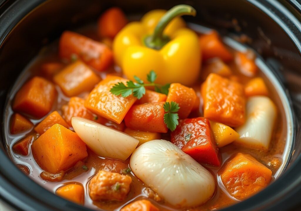 Goulash in de slowcooker, AI-gegenereerde illustratie