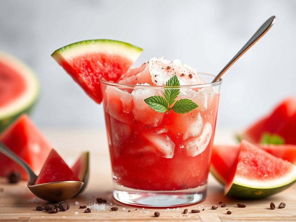 Granita van watermeloen, AI-gegenereerde illustratie