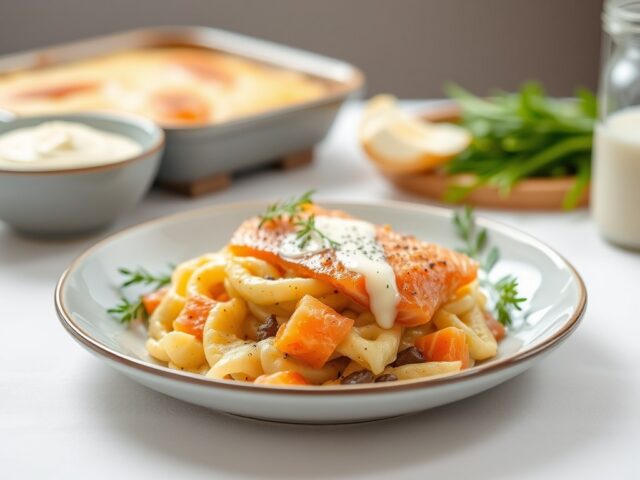 Gratin met zwaardvis en zalm