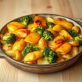 Gratin van aardappelen en broccoli met mimolette