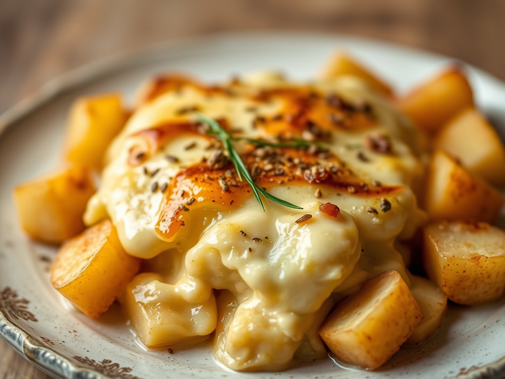 Gratin van hondshaai op de wijze van de visser, AI-gegenereerde illustratie