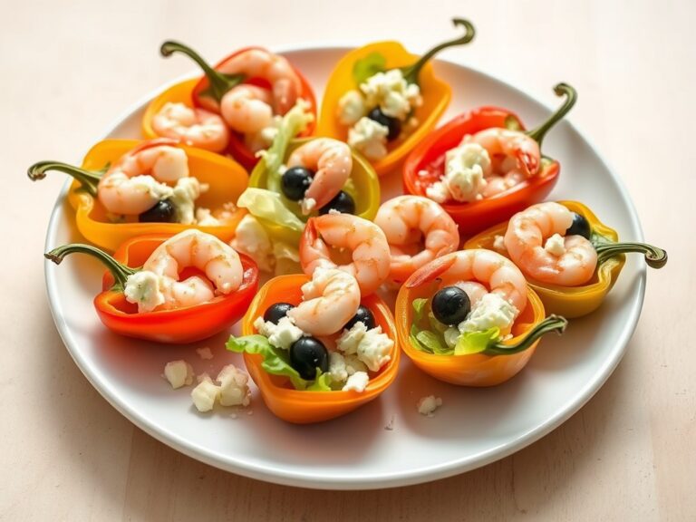 Griekse garnalensalade in mini-paprika’s