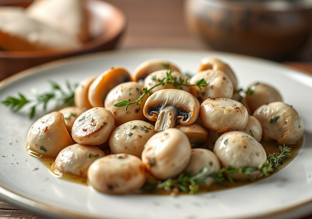 Griekse paddestoelen – Champignons a la Grecque, AI-gegenereerde illustratie