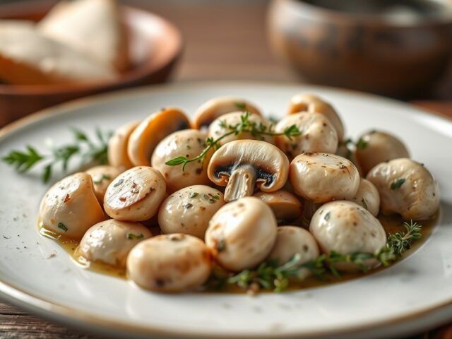 Griekse paddestoelen – Champignons a la Grecque — AI-gegenereerde illustratie