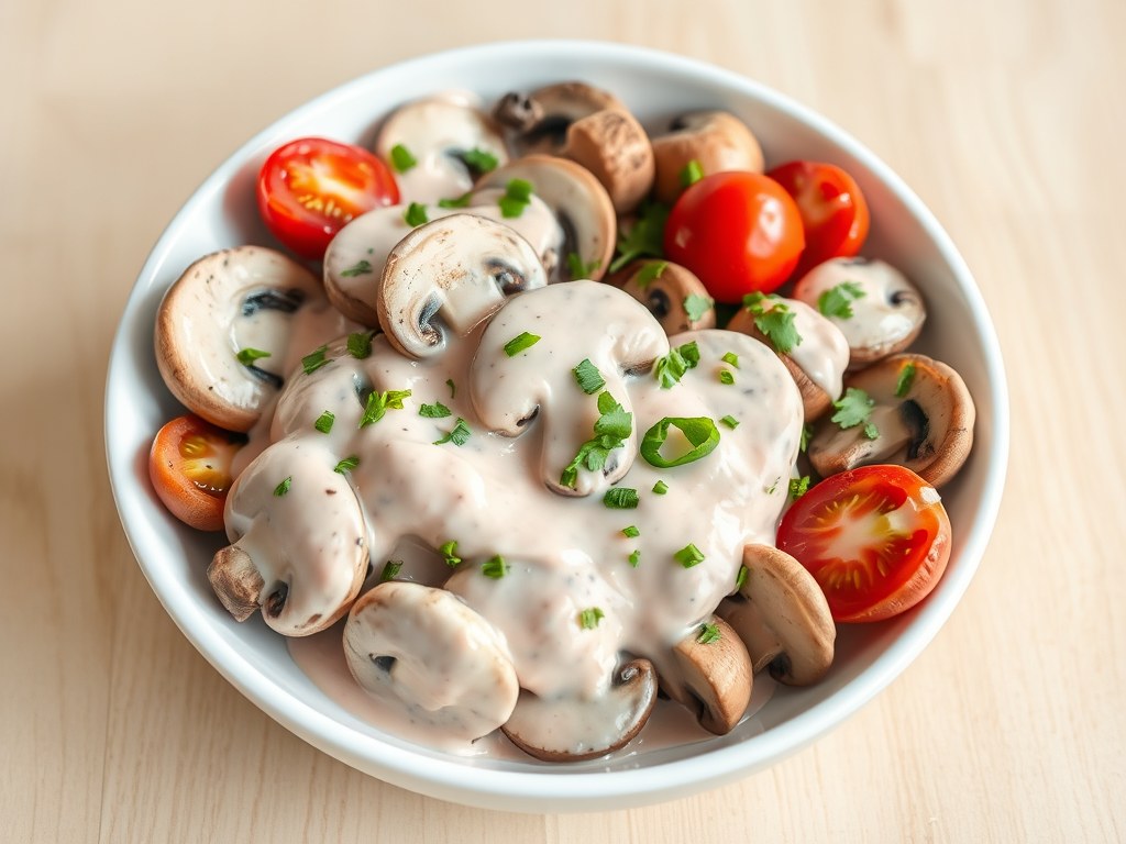 Griekse paddestoelensalade, AI-gegenereerde illustratie