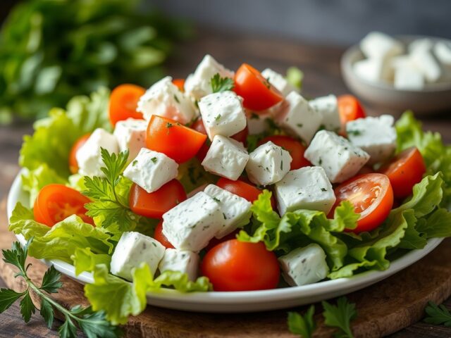 Griekse sla met feta — AI-gegenereerde illustratie