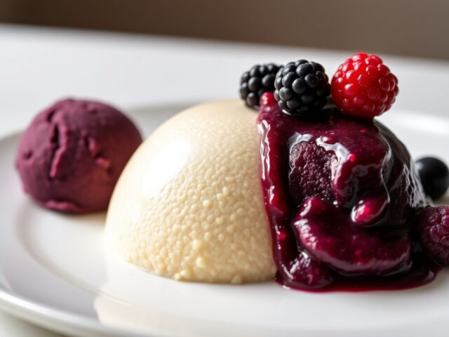 griesmeelbavarois met bosvruchtensorbet